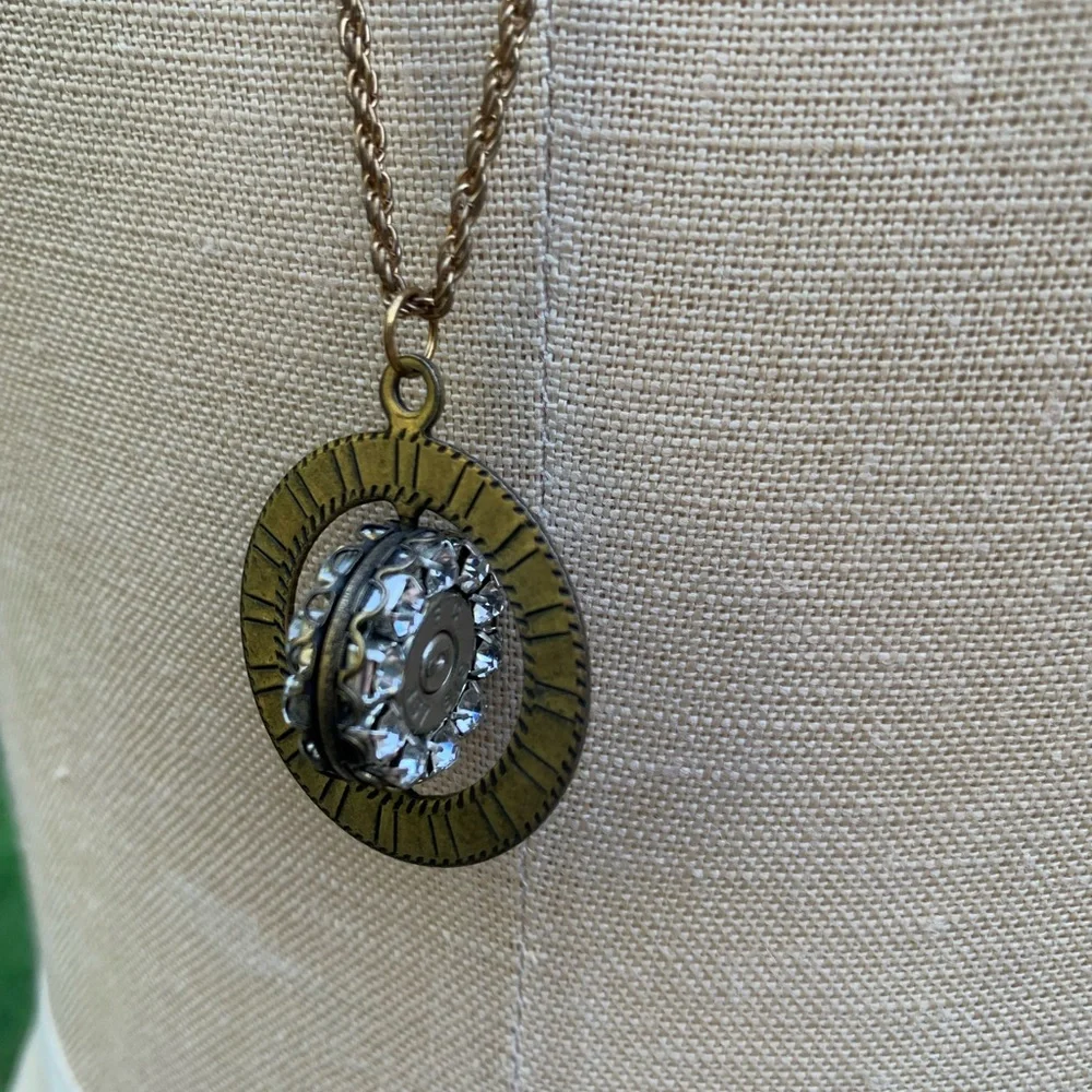 Reversible Spinner Rhinestone Bullet Pendant Necklace - Picture 11 of 16